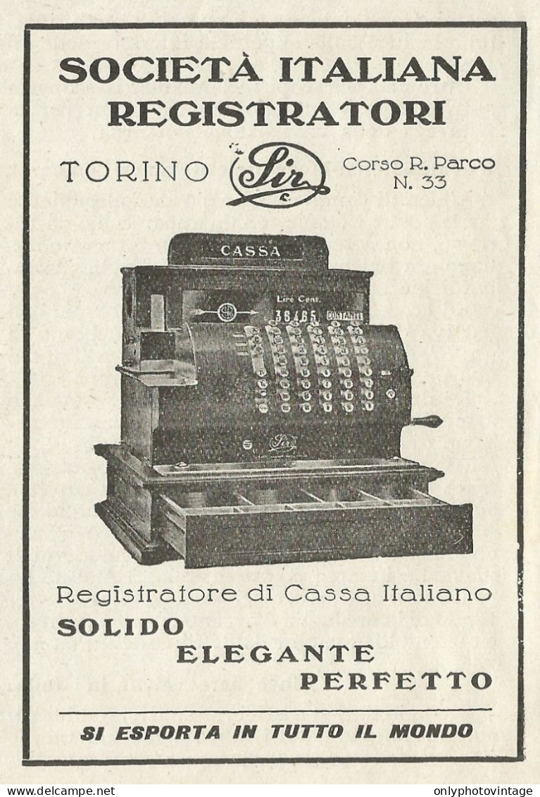 Società Italiana Registratori Di Cassa - Pubblicità 1930 - Advertising - Reclame