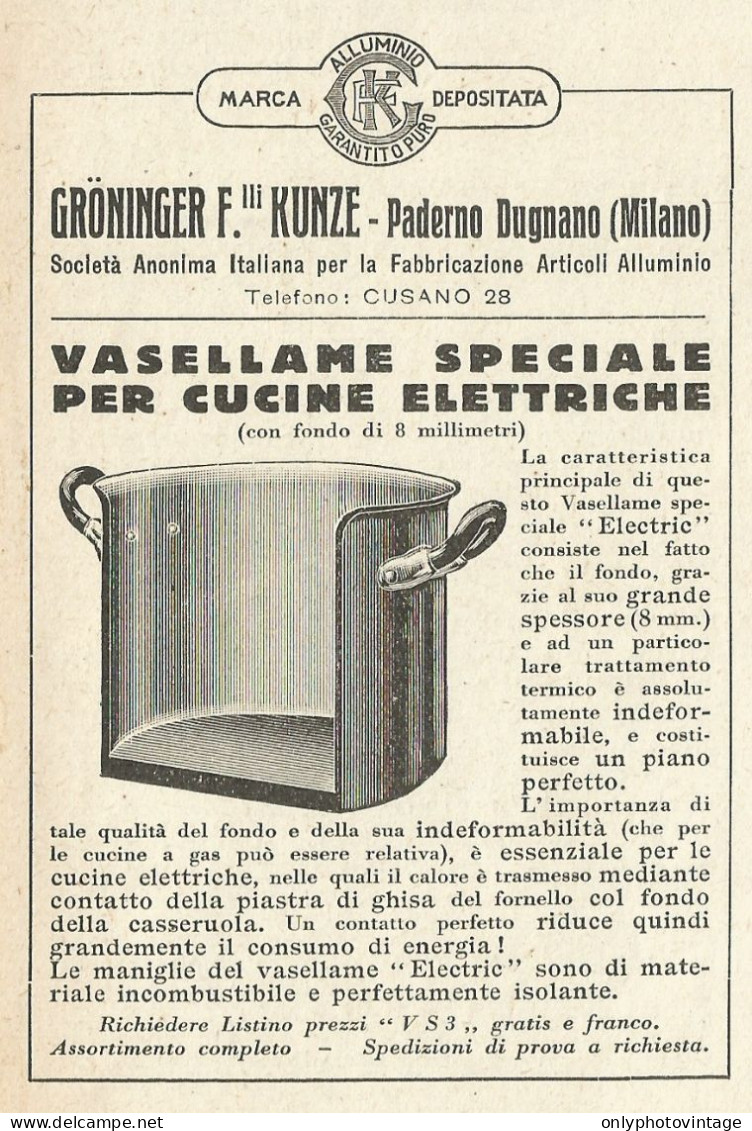 GRONINGEN F.LLI KUNZE - Vasellame Per Cucine - Pubblicità 1931 - Advertis. - Reclame