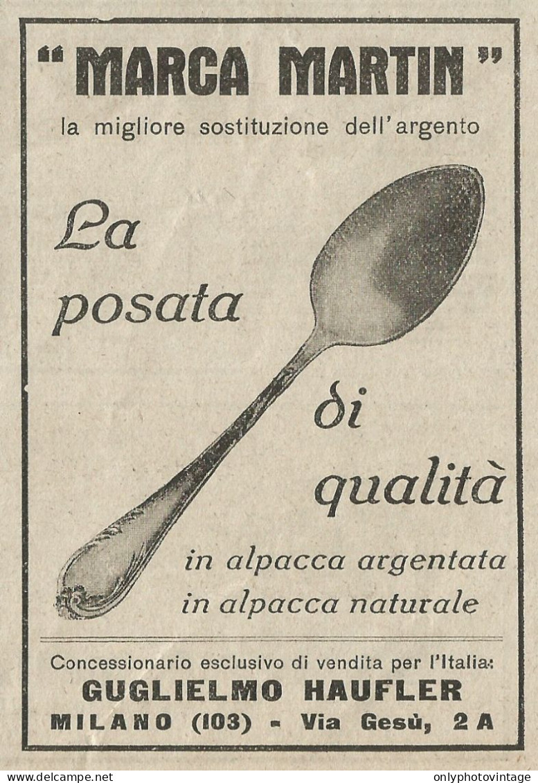 MARCA MARTIN La Posata Di Qualità - Pubblicità 1927 - Advertising - Reclame