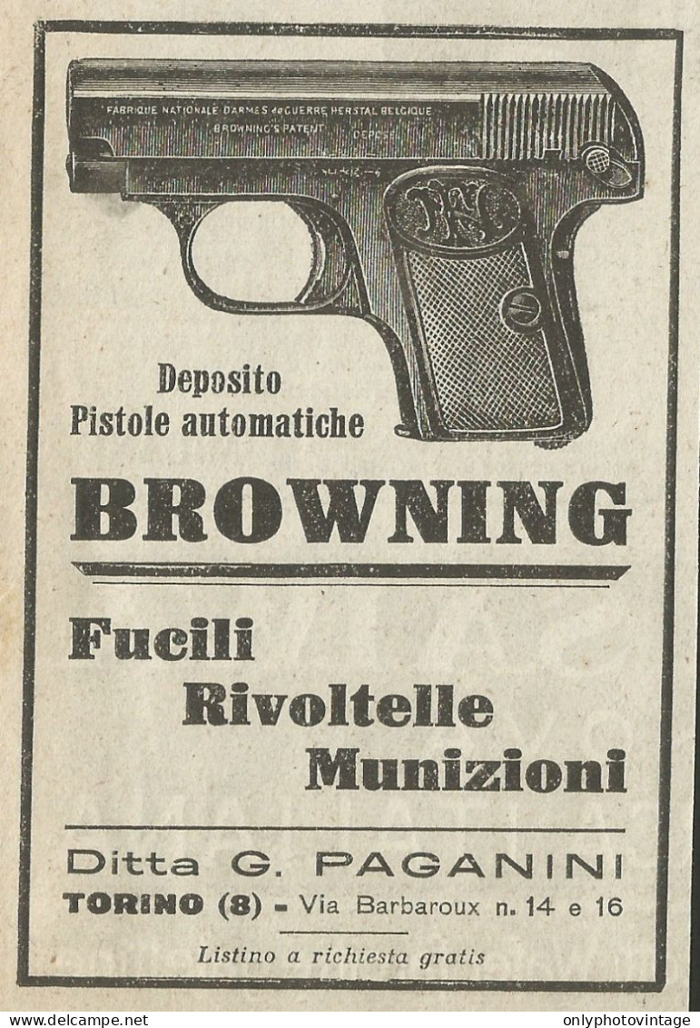 BROWNING - Fucili Rivoltelle Munizioni - Pubblicità 1925 - Advertising - Reclame