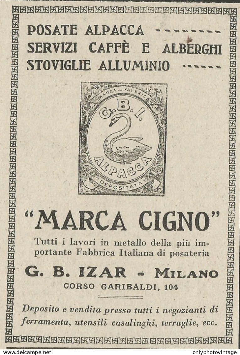 Posate Alpacca  Cigno - G.B. IZAR - Pubblicità 1927 - Advertising - Reclame