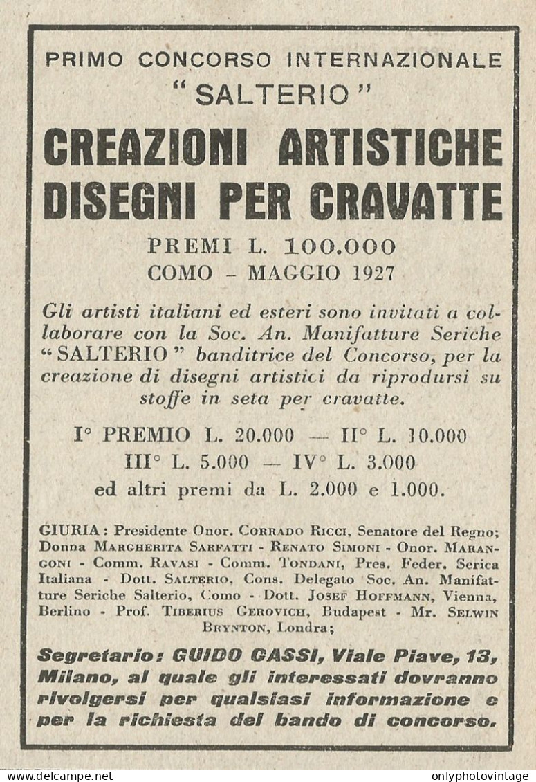 1° Concorso Internazionale SALTERIO - Pubblicità 1927 - Advertising - Reclame