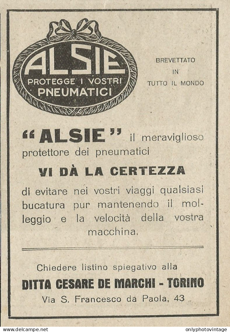 ALSIE Protegge I Vostri Pneumatici - Pubblicità 1925 - Advertising - Reclame