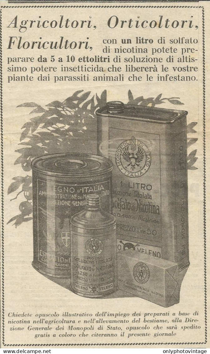 Solfato Di Nicotina - Monopoli Di Stato - Pubblicità 1933 - Advertising - Reclame