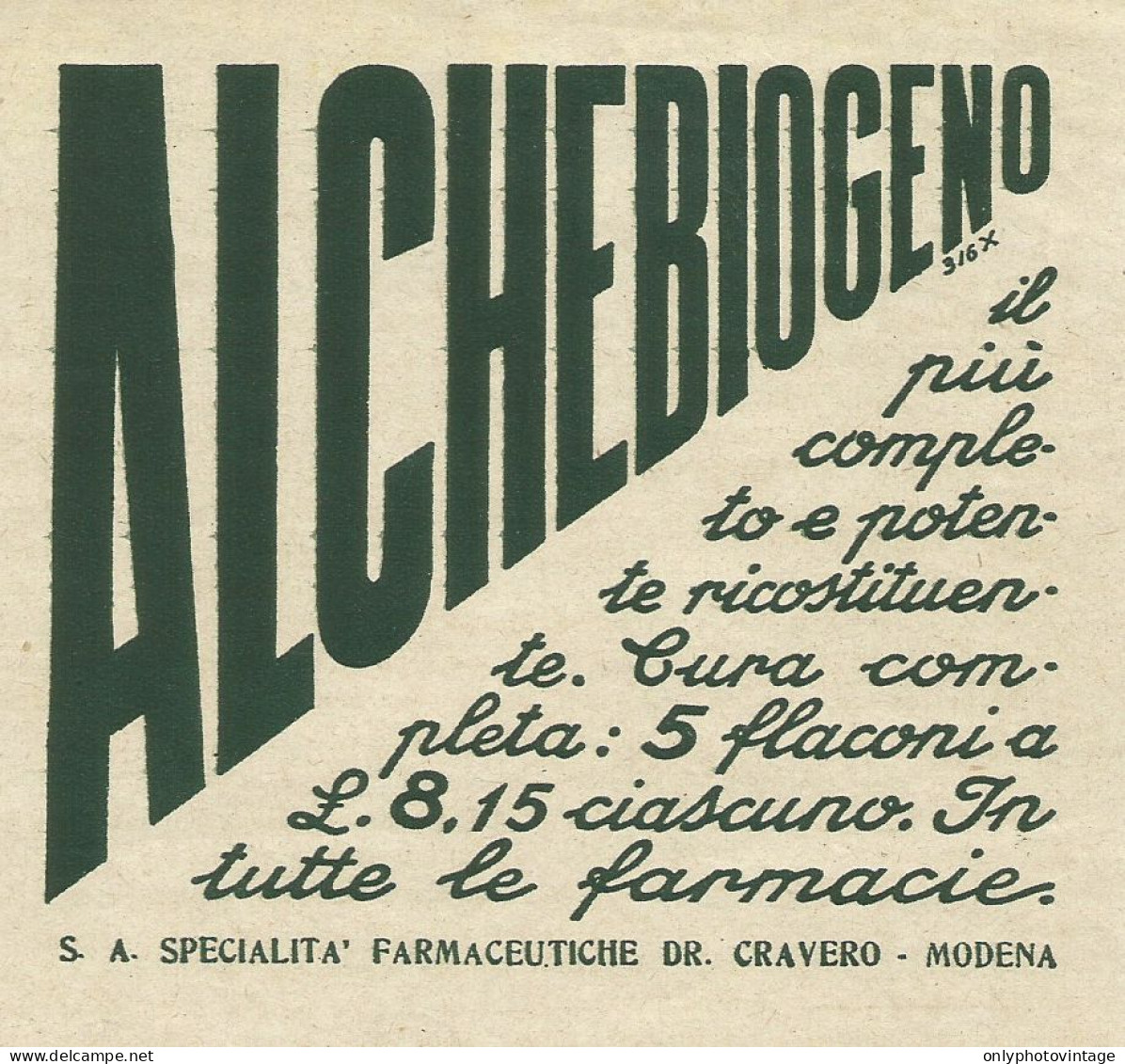 Alchebiogeno - Dr. Cravero - Pubblicità 1934 - Advertising - Werbung