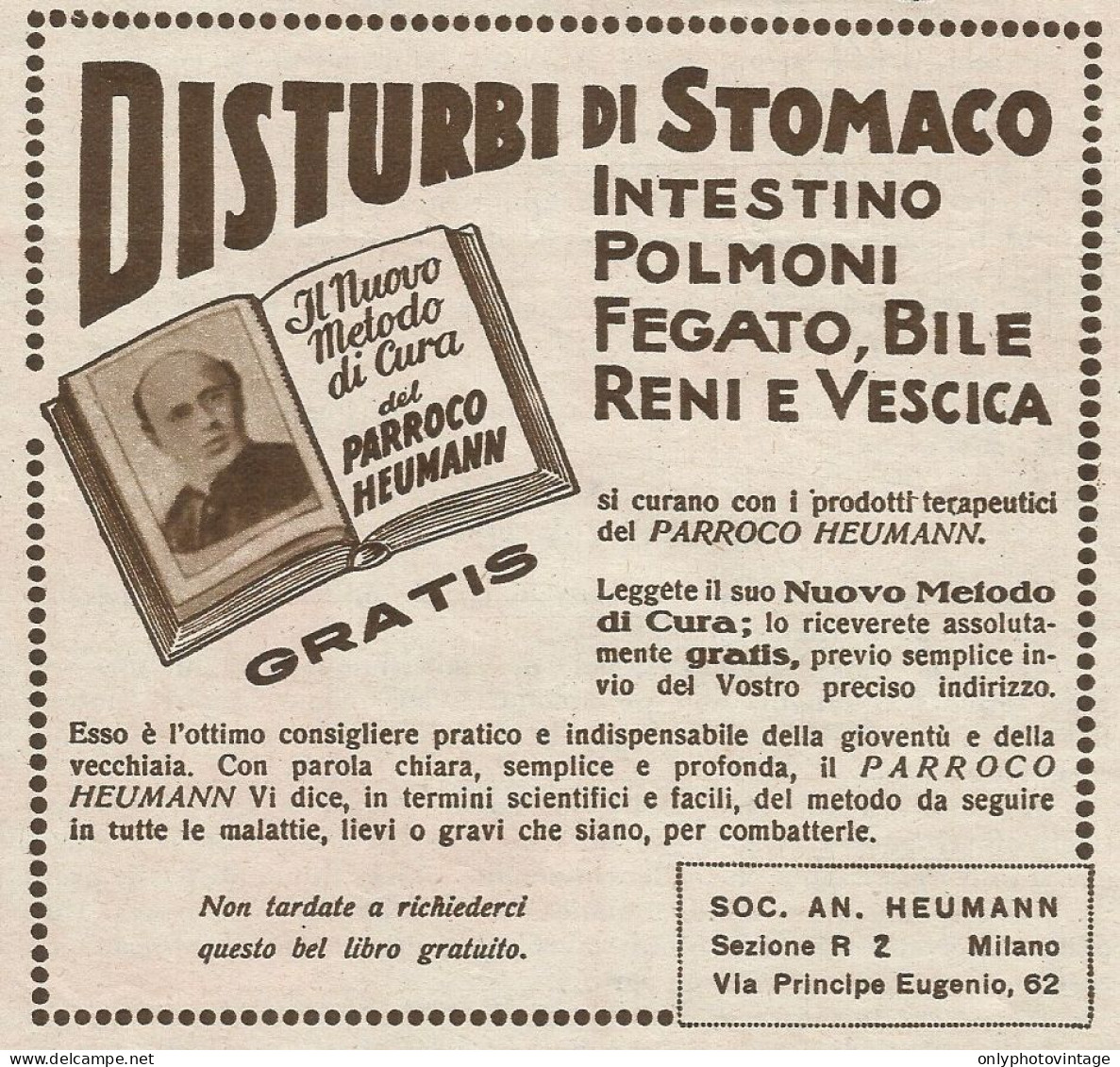 Prodotti Terapeutici Del Parroco HEUMANN - Pubblicità 1939 - Advertising - Werbung