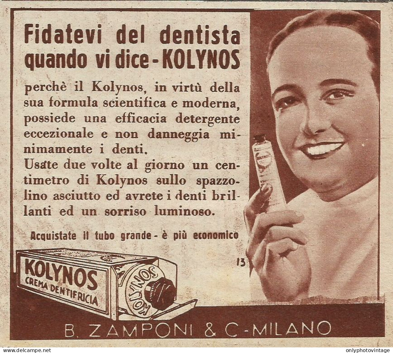 Crema Dentifricia KOLYNOS - Pubblicità 1939 - Advertising - Werbung