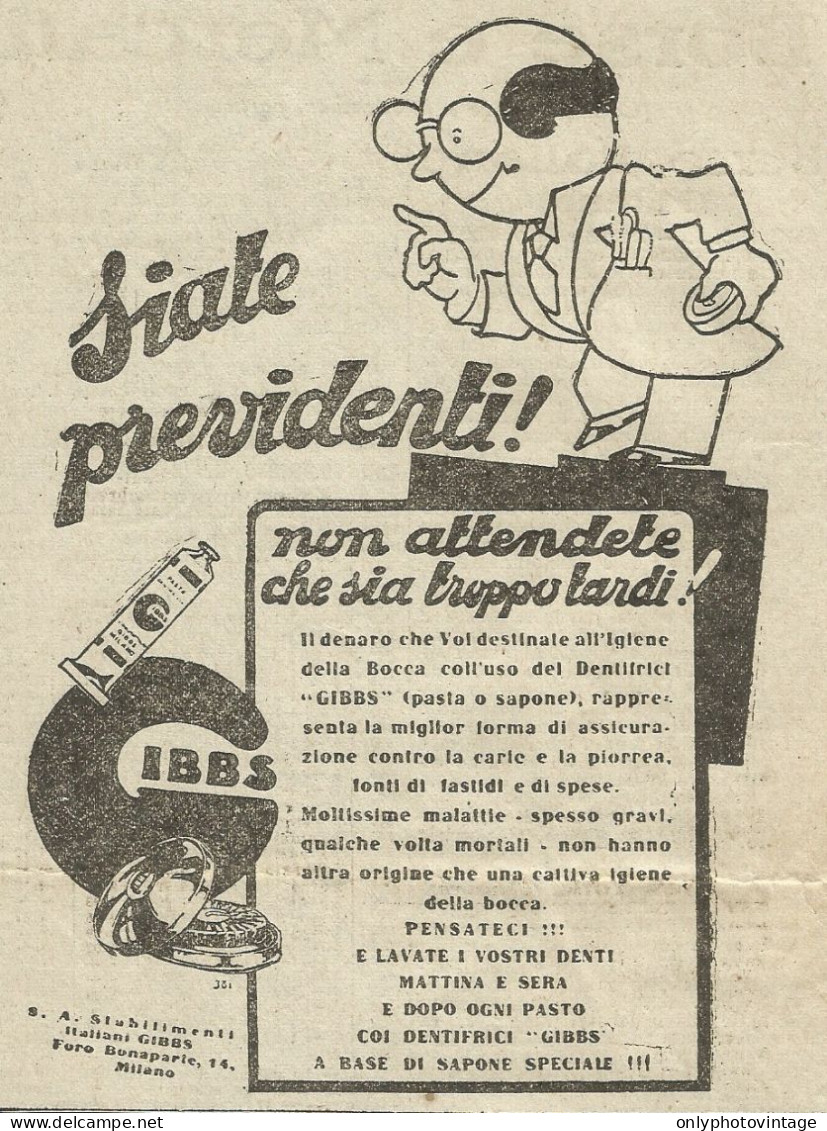 Dentifricio GIBBS - Pubblicità 1931 - Advertising - Publicités