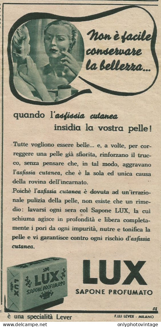 Sapone Profumato LUX - Pubblicità 1939 - Advertising - Reclame