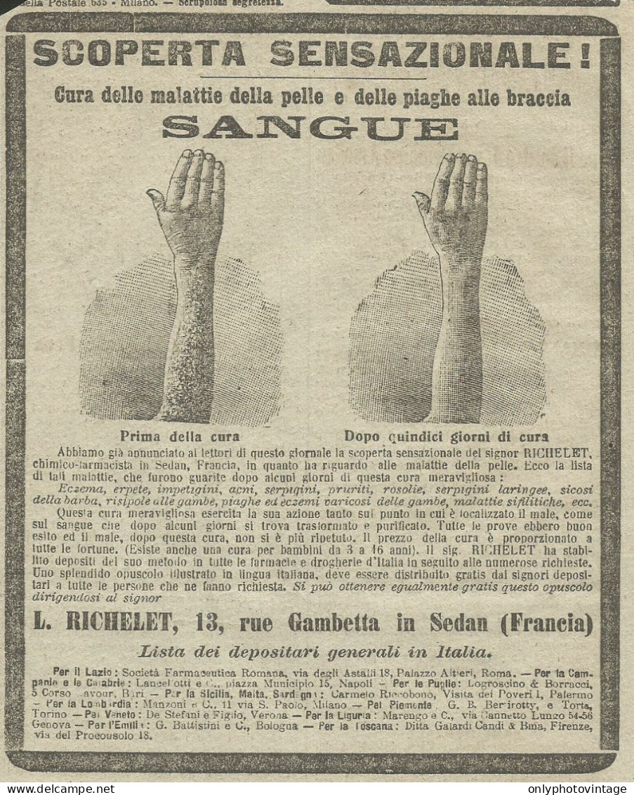 Cura Delle Malattie Della Pelle  RICHELET - Pubblicità 1910 - Advertising - Publicités