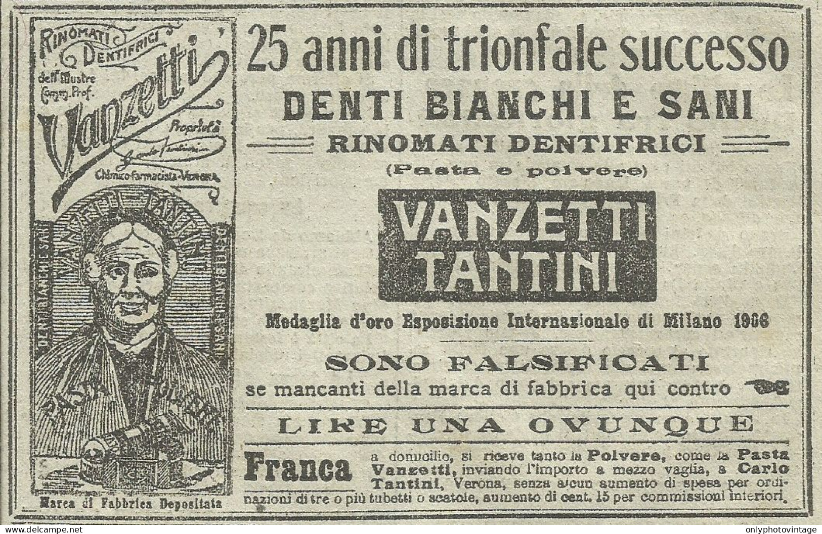 Rinomati Dentifrici VANZETTI TANTINI - Pubblicità 1910 - Advertising - Publicités