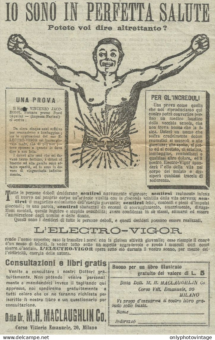 Electro Vigor - Pubblicità 1910 - Advertising - Publicités