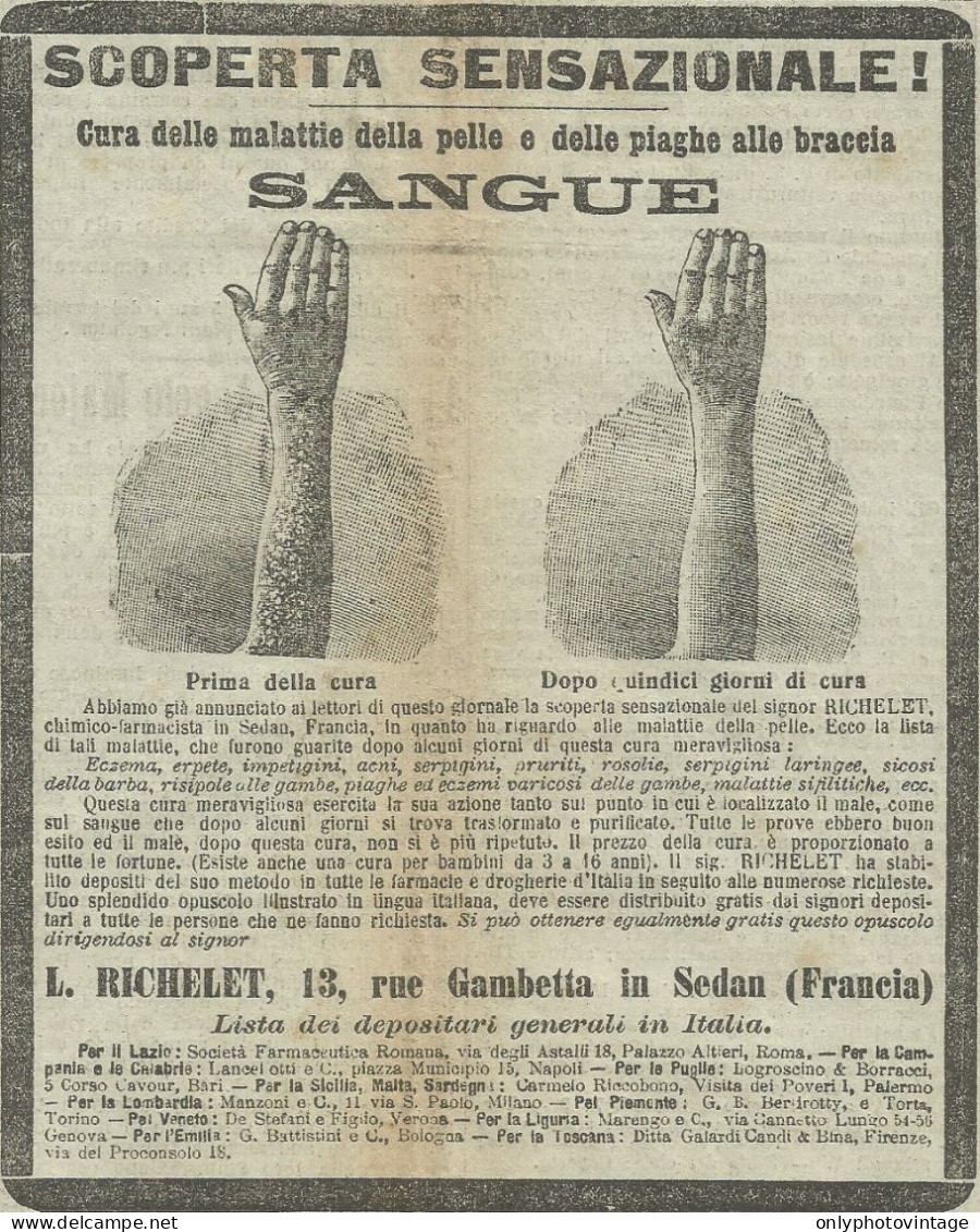 Cura Delle Piaghe Alle Braccia RICHELET - Pubblicità 1910 - Advertising - Publicités