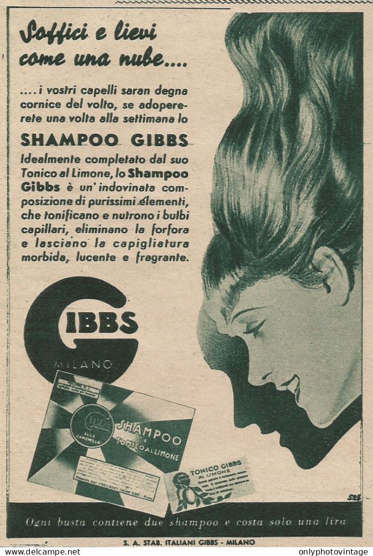 Shampo E Tonico Al Limone GIBBS - Pubblicità 1939 - Advertising - Publicités