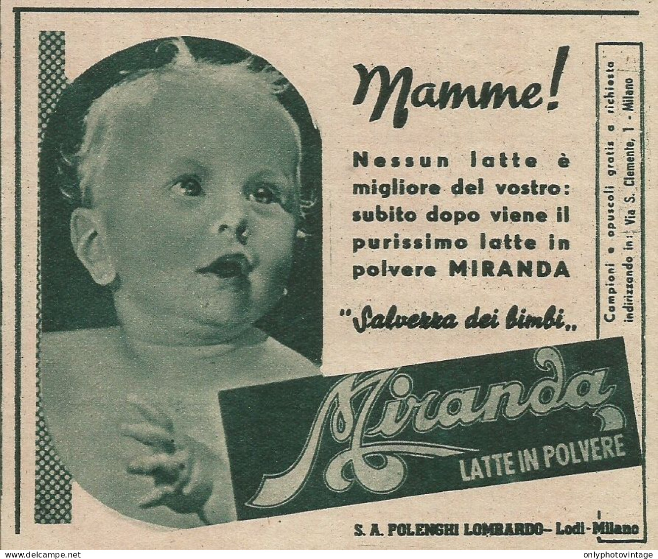 Latte In Polvere MIRANDA - Pubblicità 1939 - Advertising - Publicités