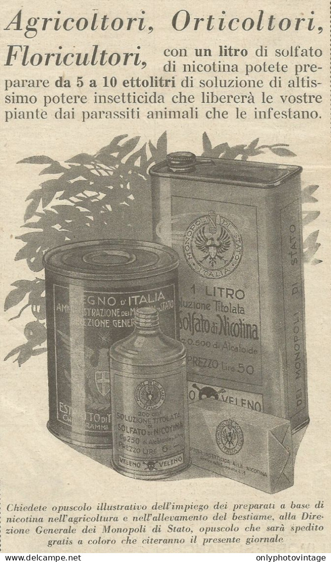 Solfato Di Nicotina Contro I Parassiti Animali - Pubblicità 1933 - Advert. - Reclame