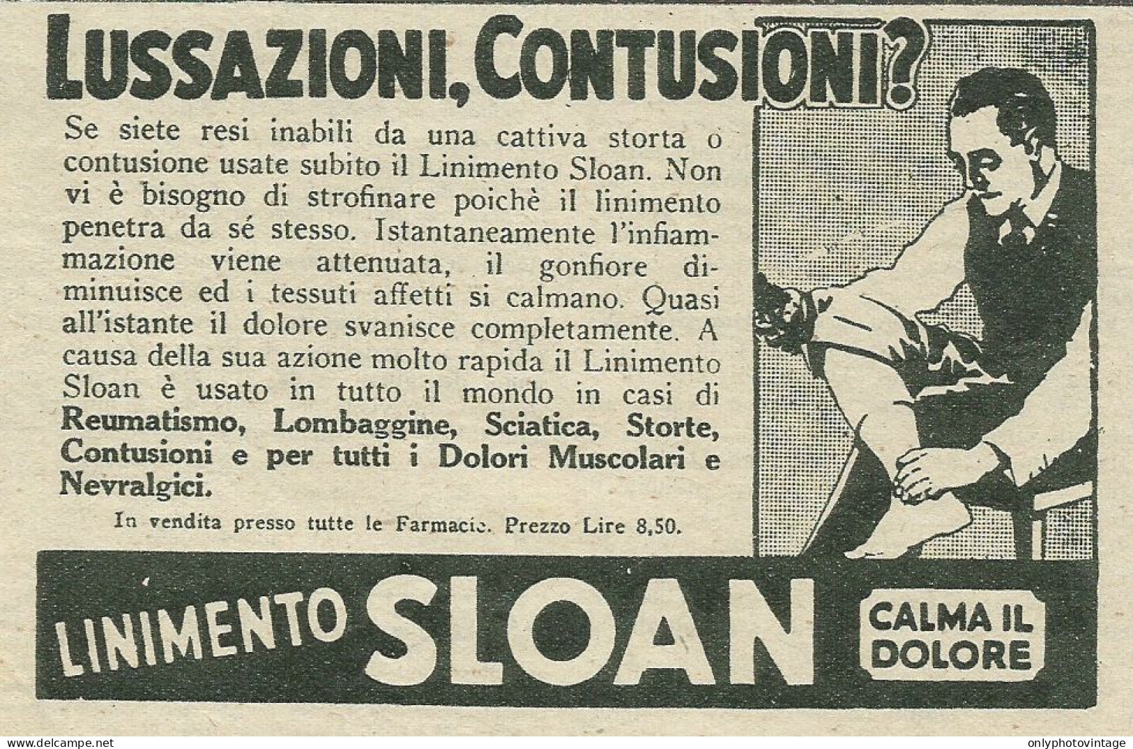 Linimento SLOAN Calma Il Dolore - Pubblicità 1929 - Advertising - Publicités