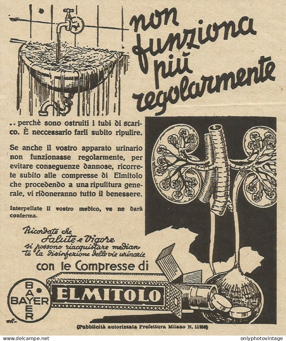 Bayer - Compresse Di ELMITOLO - Pubblicità 1934 - Advertising - Publicités