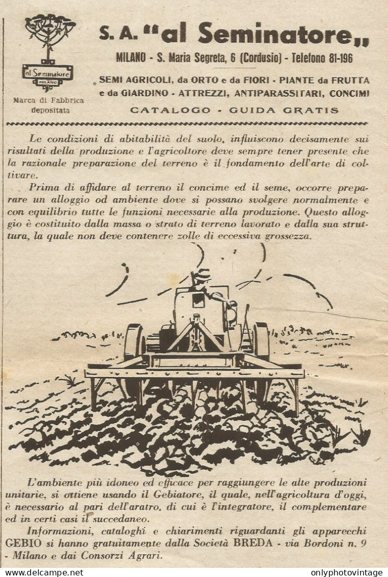 GEBIO Per Preparare I Terreni Agricoli - Pubblicità 1938 - Advertising - Publicités