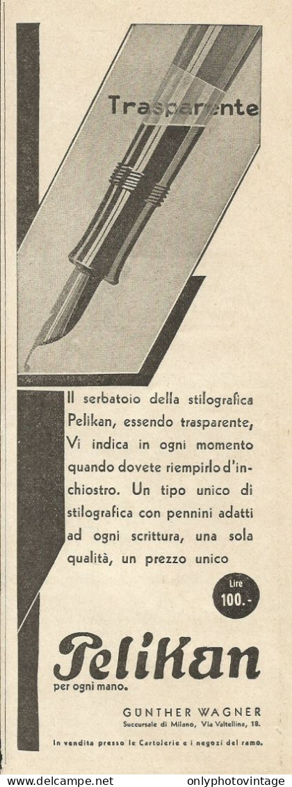 Penne Stilografiche PELIKAN - Pubblicità 1932 - Advertising - Publicités