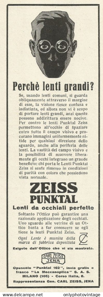 ZEISS Lenti Punktal Per Occhiali - Pubblicità 1932 - Advertising - Publicités