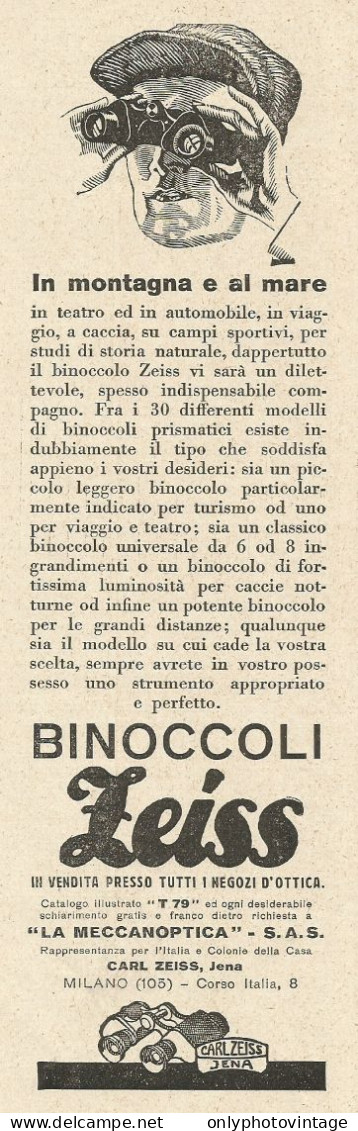 Binoccoli CARL ZEISS - Pubblicità 1929 - Advertising - Publicités