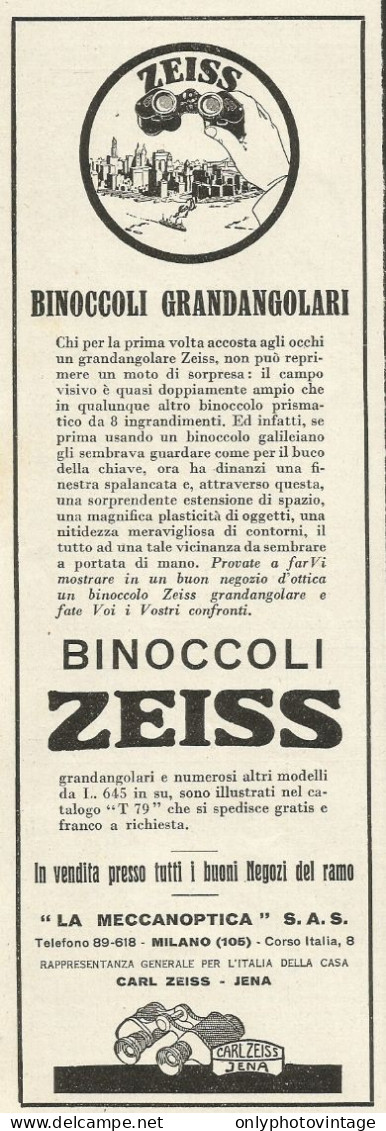 Binoccoli Grandangolari CARL ZEISS - Pubblicità 1930 - Advertising - Publicités