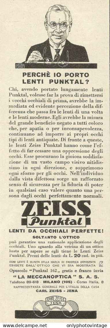 Lenti Da Occhiali ZEISS Punktal - Pubblicità 1931 - Advertising - Publicités