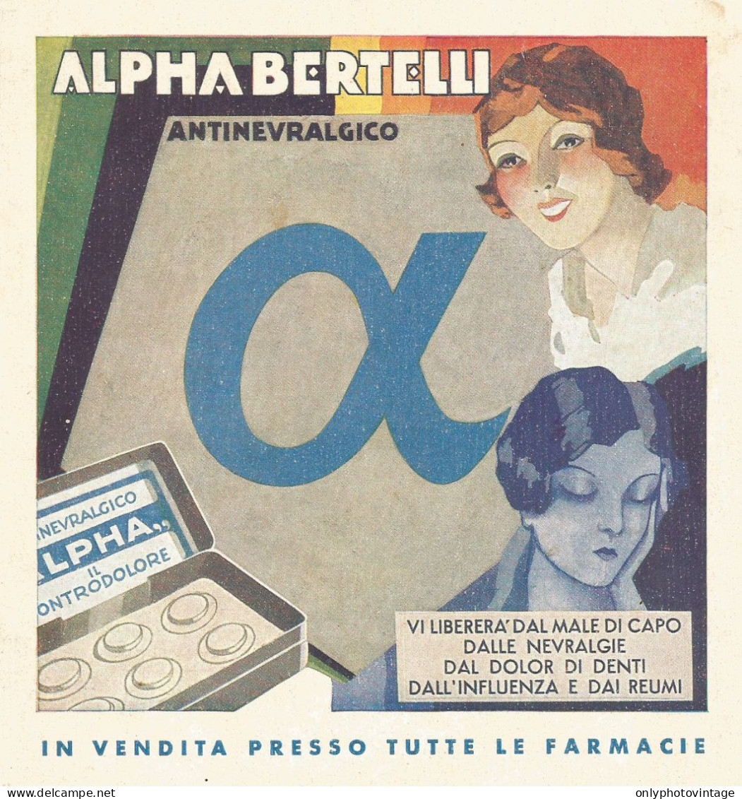 Antinevralgico ALPHA BERTELLI - Pubblicità 1932 - Vintage Advert - Publicités