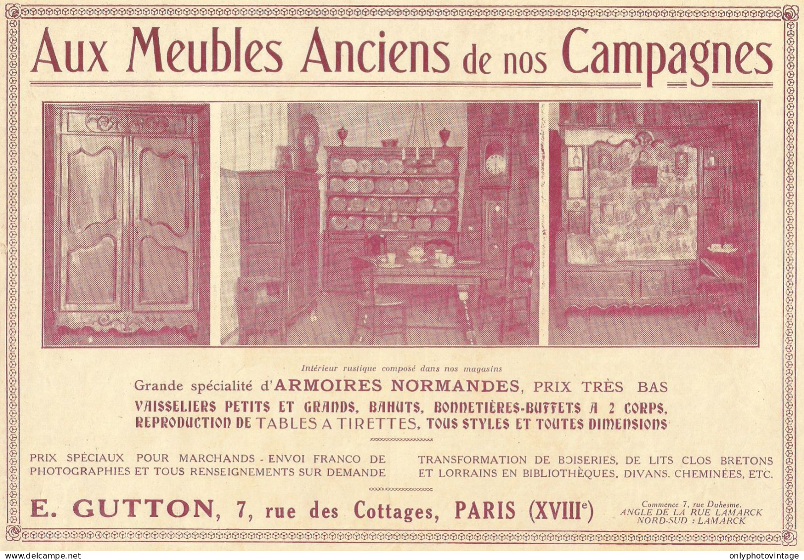 E. GUTTON Aux Meubles Anciens De Nos Campagnes - Pubblicità 1929 - Adv. - Publicités