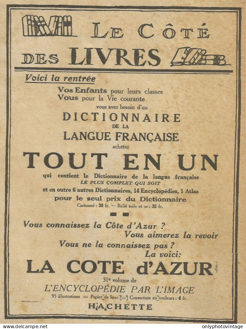 Le Cote Des Livres - Pubblicità 1928 - Advertising - Publicités