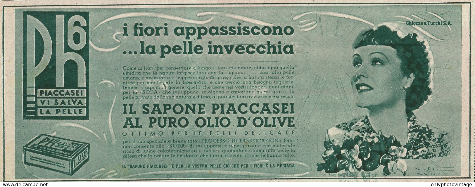 Sapone PIACCASEI Al Puro Olio D'olive - Pubblicità 1939 - Advertising - Reclame