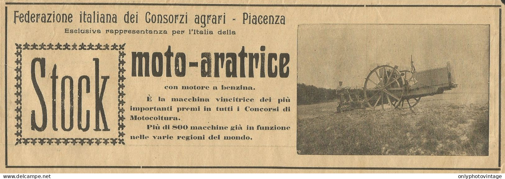 Moto Aratrice STOCK - Pubblicità 1914 - Advertising - Publicités