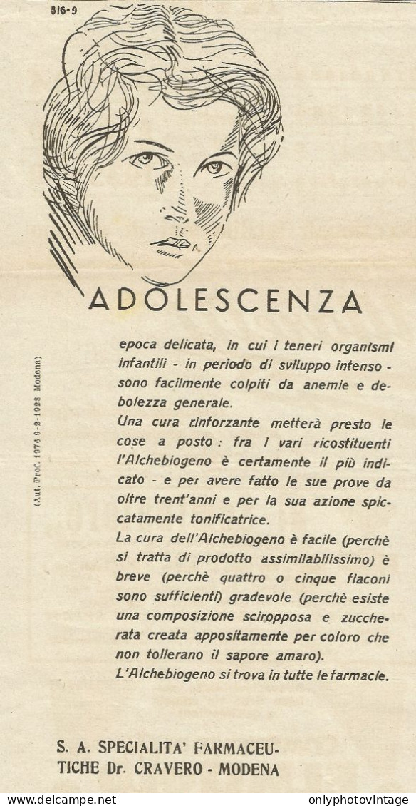 Specialità Farmaceutiche Dott. CRAVERO - Pubblicità 1935 - Advertising - Publicités