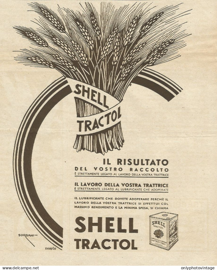 Lubrificante Shell Tractol - Illustratore Sorgiani - Pubblicità 1935 - Adv - Publicités