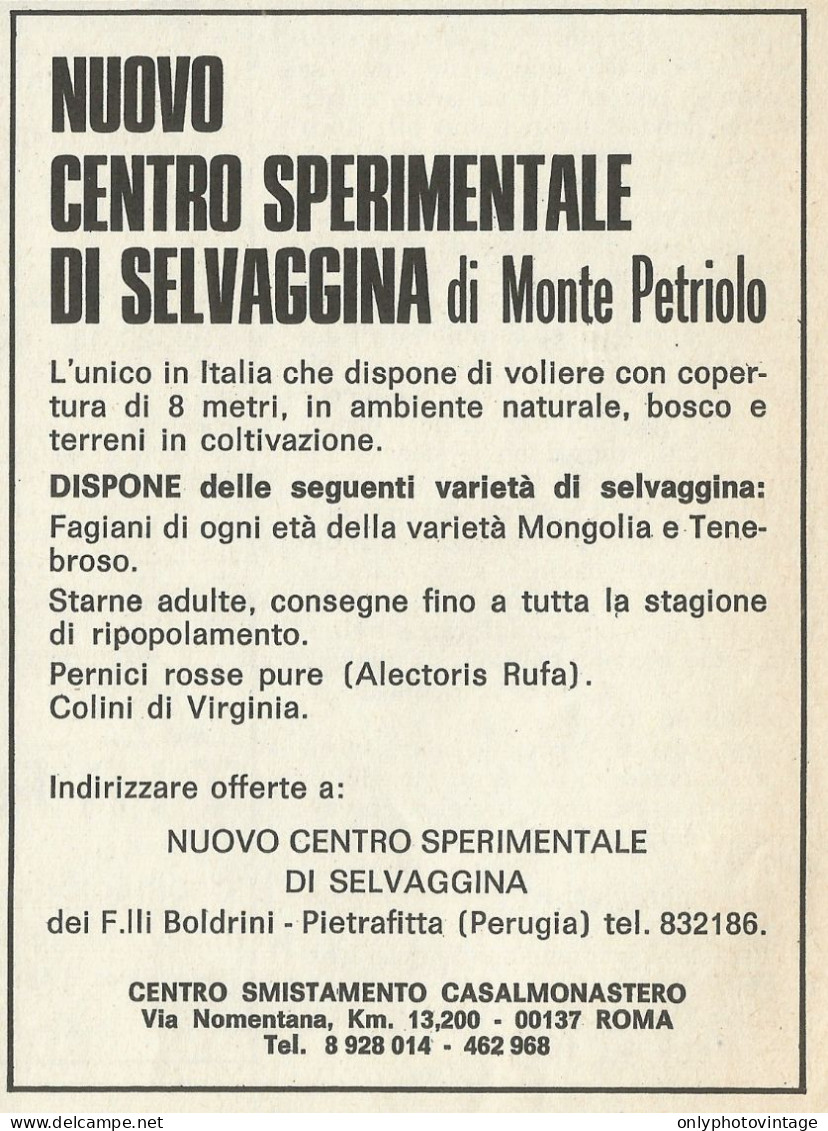 Centro Sperimentale Di Selvaggina - Pubblicità 1969 - Advertising - Publicités