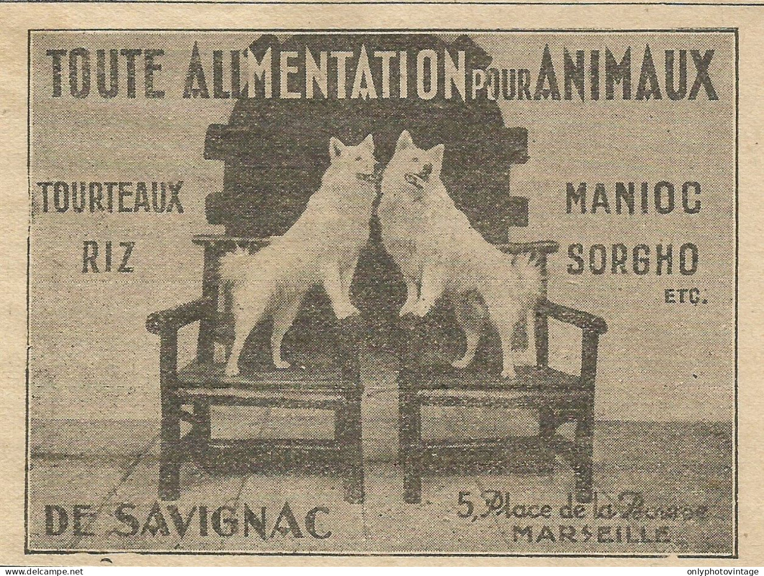 Alimentation Pour Animaux DE SAVIGNAC - Marseille - Pubblicità 1928 - Publicités