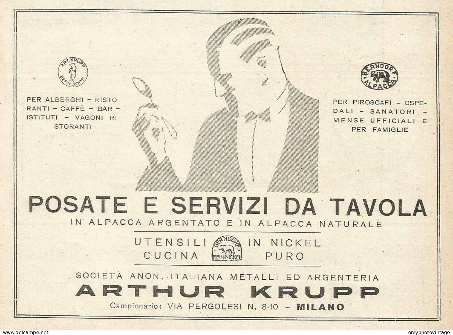 Posate E Servizi Da Tavola ARTHUR KRUPP - Pubblicità 1931 - Advertising - Publicités
