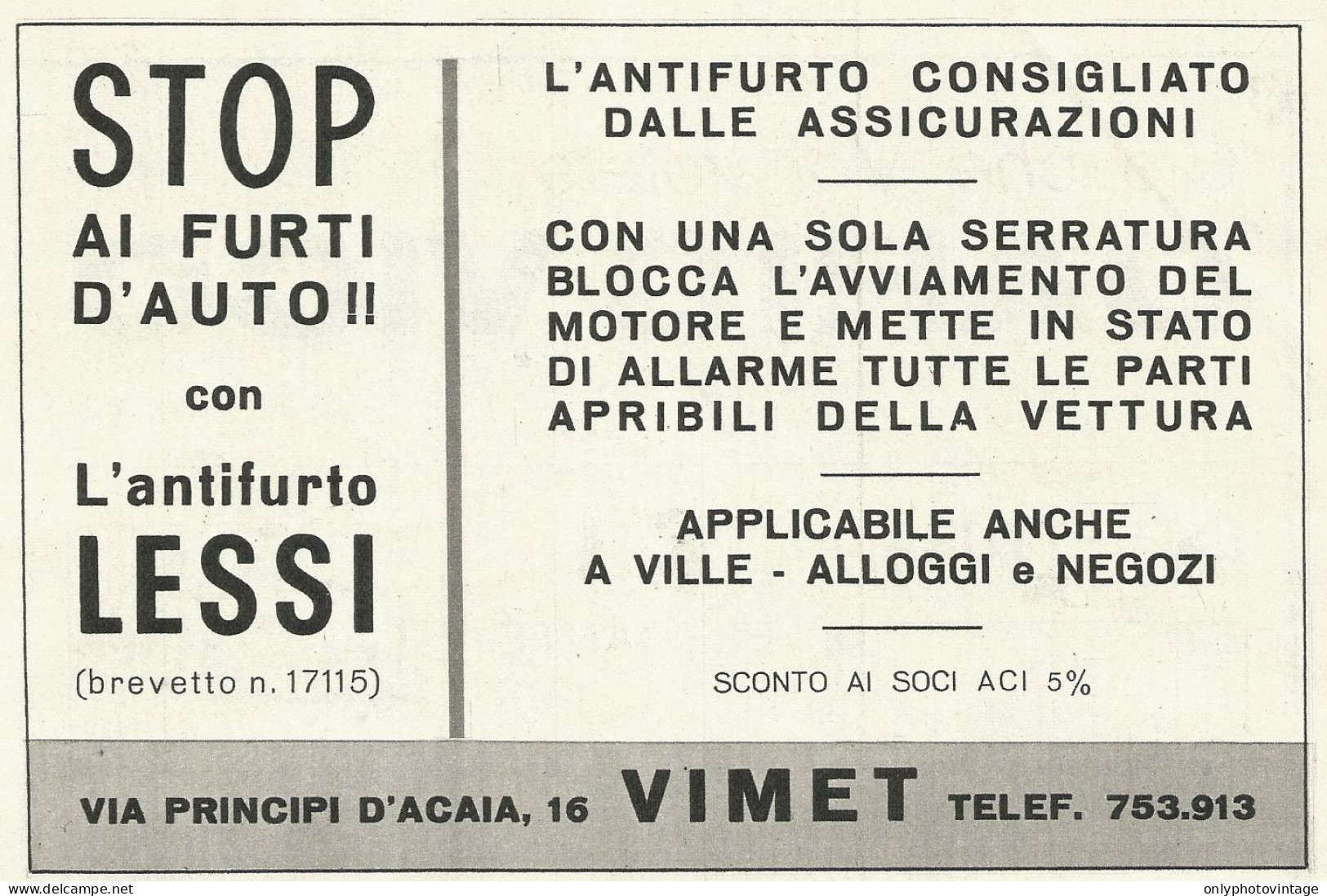 Antifurto Per Auto LESSI - Pubblicità 1967 - Advertising - Publicités