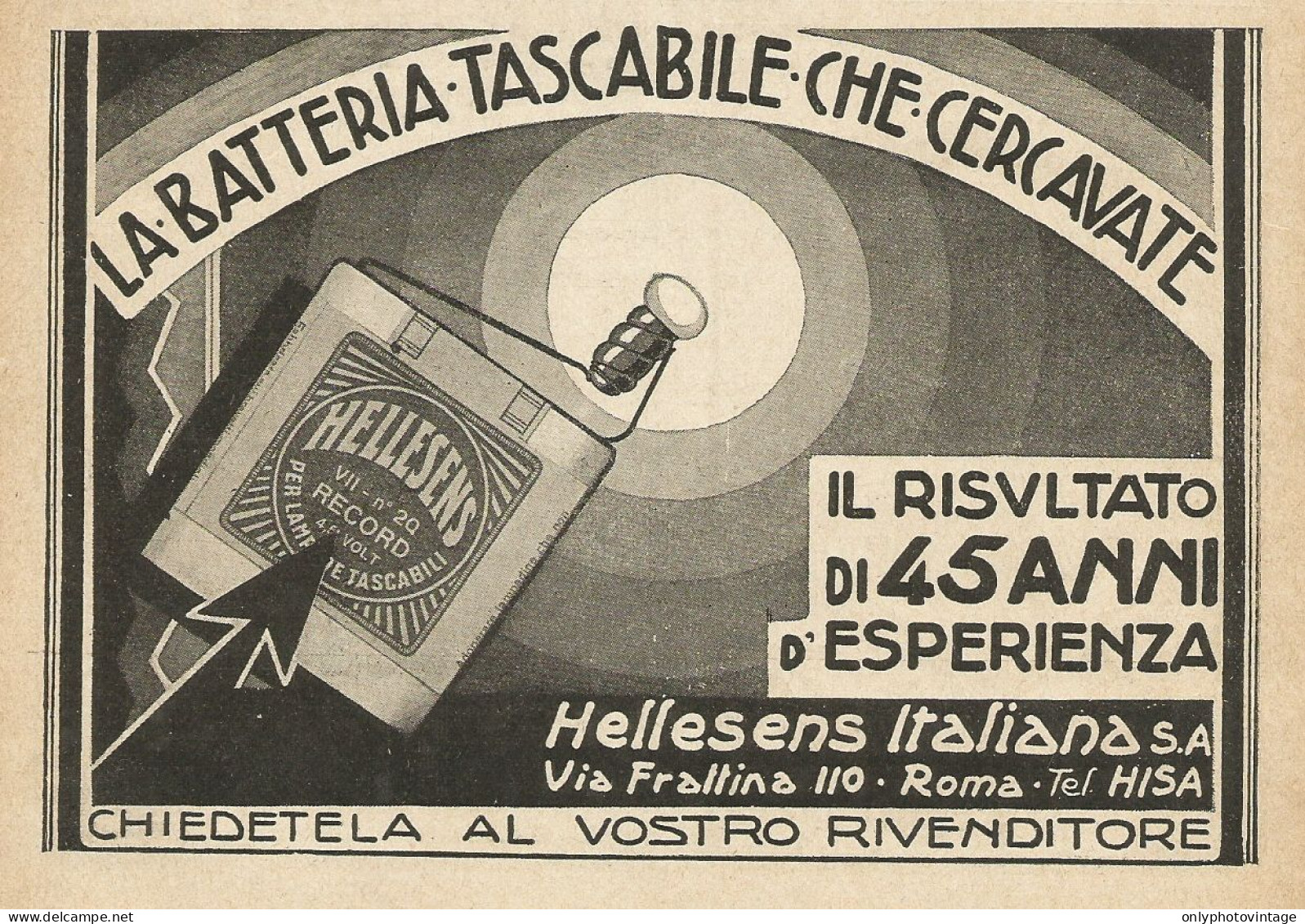 Batteria Tascabile HELLESENS - Pubblicità 1932 - Advertising - Advertising