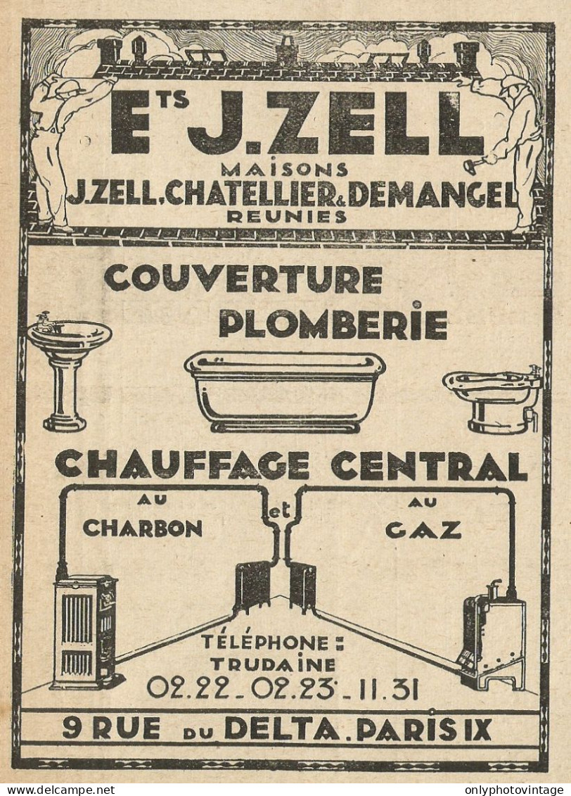 Chauffage Central Au Charbon - J. ZELL - Pubblicità 1929 - Advertising - Publicités