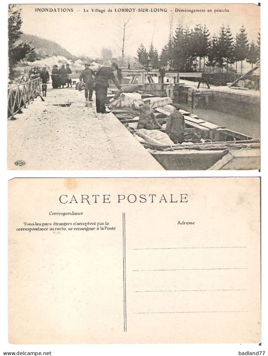 77 - LORROY - Inondations - Le Village De Lorroy-sur-Loing - Déménagement En Péniche  (non Circulée) - Other & Unclassified