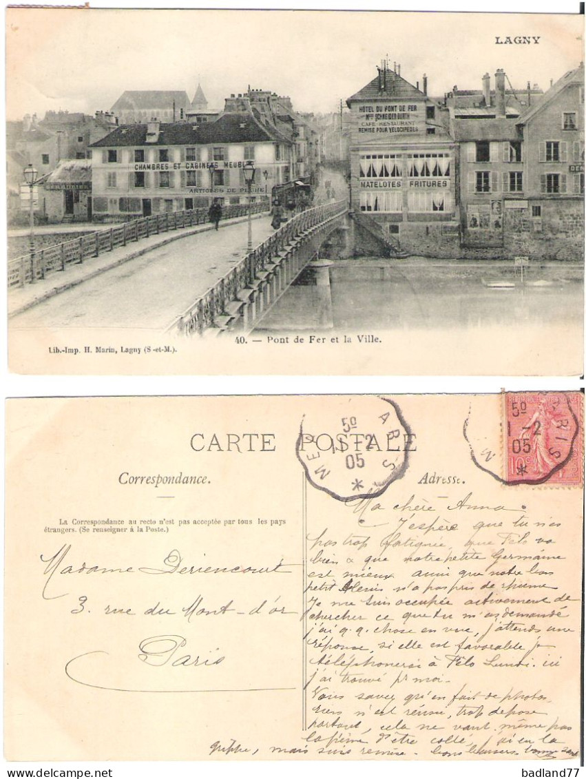 77 - LAGNY - Pont De Fer Et La Ville  - Hôtel Schneider-Durth  (animée-calèche) - Lagny Sur Marne