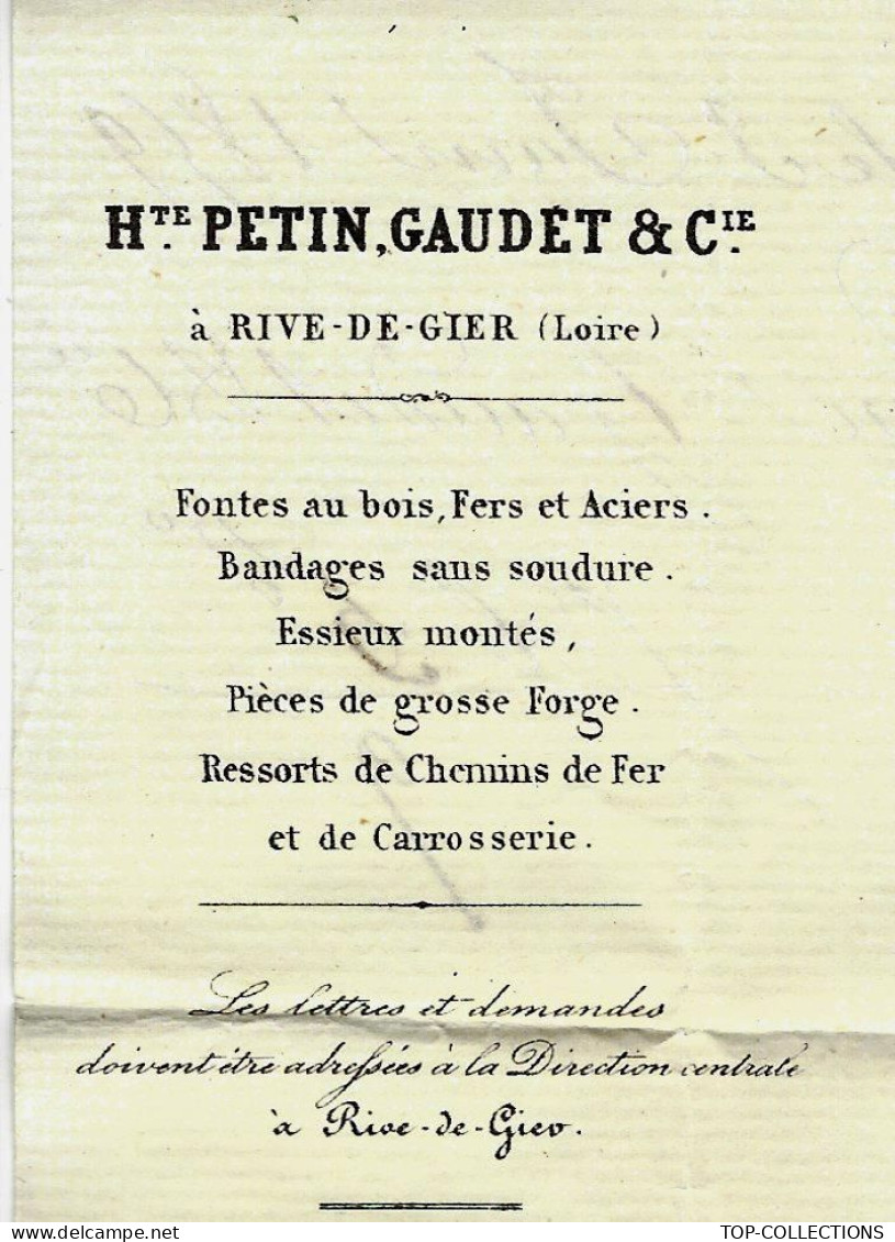 1859 ENTETE  HAUTS FOURNEAUX FORGES ACIERIES Marine & Chemins De Fer Rive De Gier  Loire > Peugeot  Audincourt Doubs - 1800 – 1899