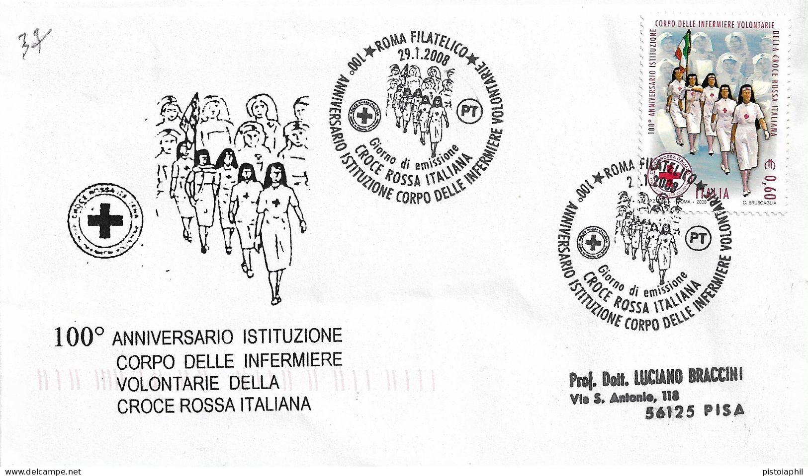 Fdc Ditta Ignota: INFERMIERE DI CROCE ROSSA ITALIANA (2008); No Viaggiata; Annullo Speciale Roma - FDC