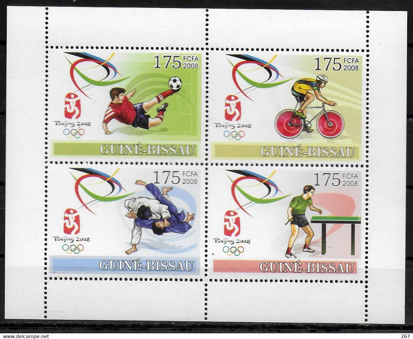 GUINEE  BISSAU Feuillet  N°  2460/63 * *  Jo 2008   Football Soccer Fussball Cyclisme Judo Tennis De Table - Unused Stamps