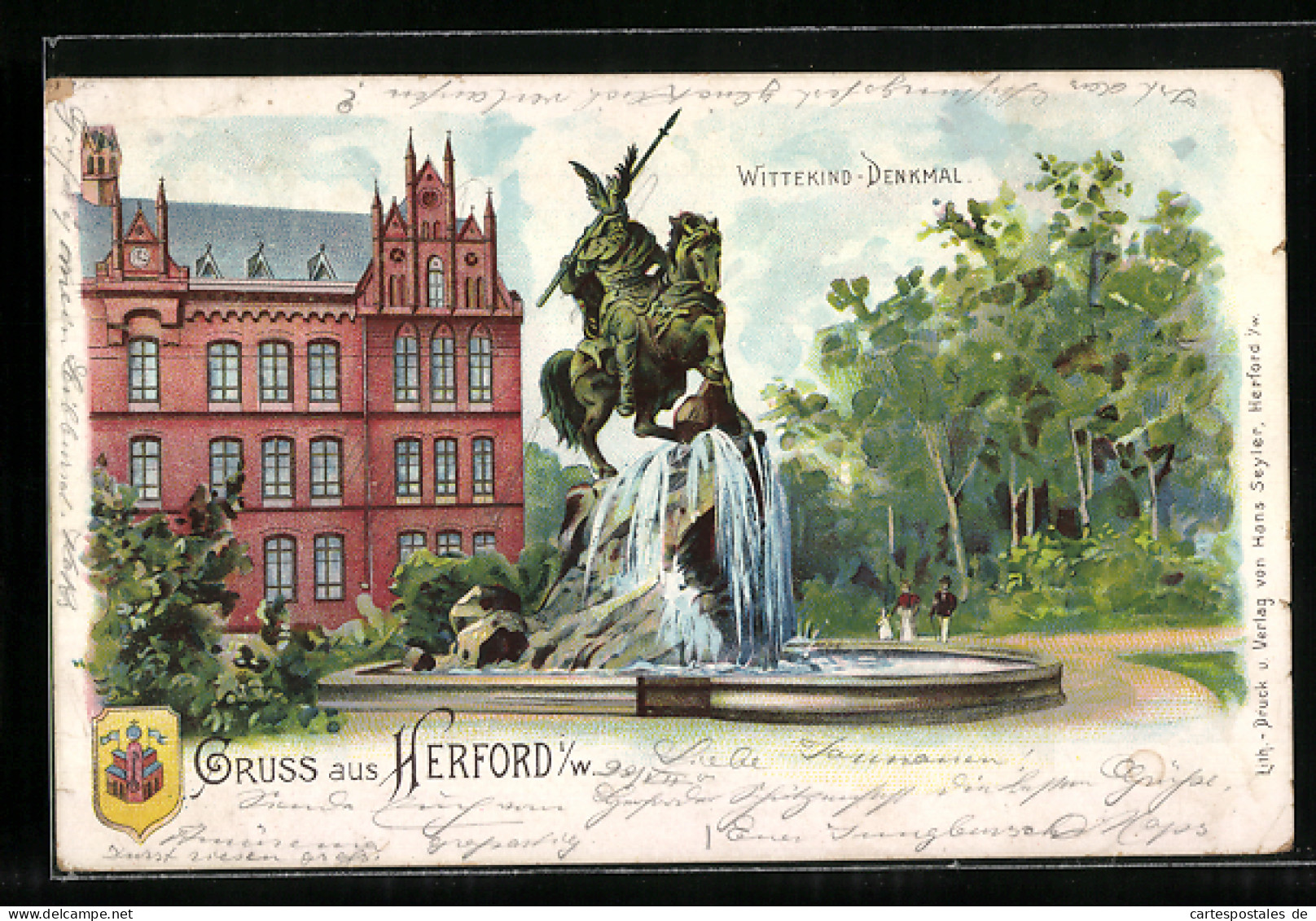 Lithographie Herford I. W., Wittekind-Denkmal  - Herford