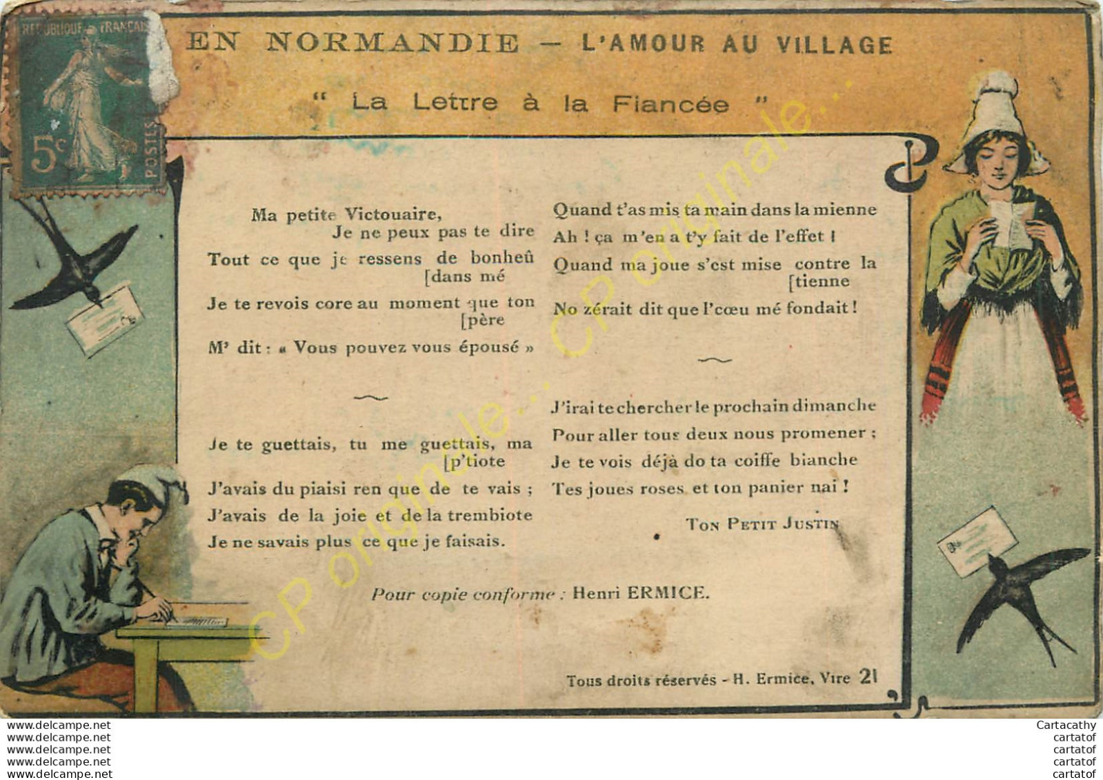 En Normandie . L'AMOUR AU VILLAGE .  La Lettre à La Fiancée . - Sonstige & Ohne Zuordnung