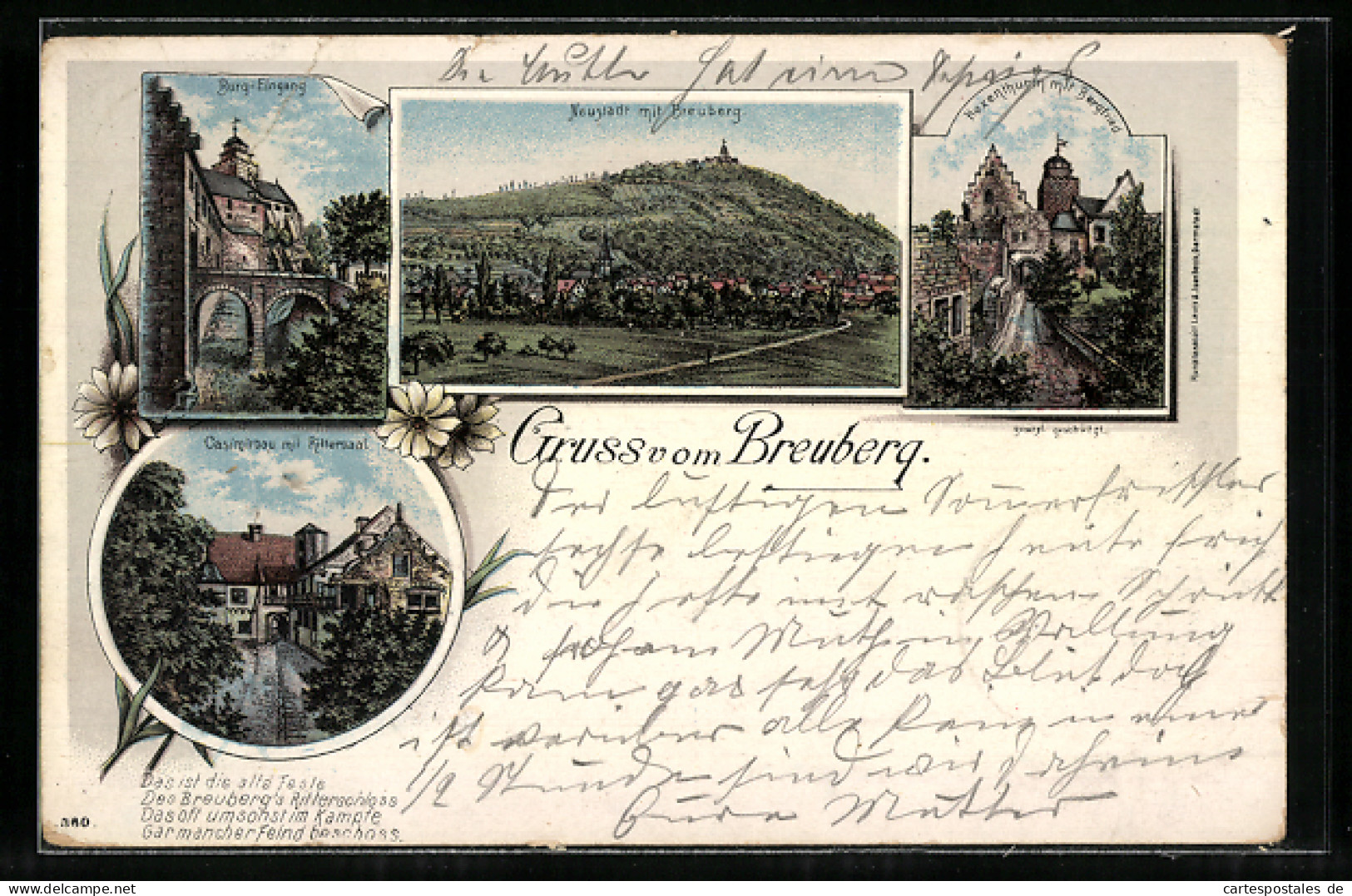 Lithographie Neustadt / Breuberg, Casimirbau Mit Rittersaal, Burgeingang, Hexenthurm Mit Bergfried  - Autres & Non Classés