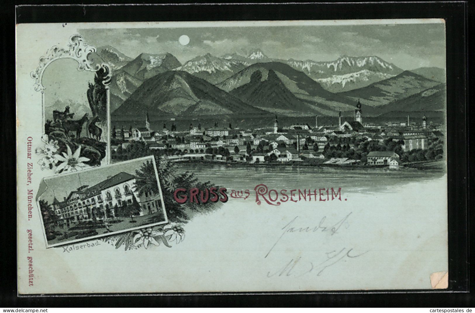 Mondschein-Lithographie Rosenheim, Gesamtansicht Und Kaiserbad  - Rosenheim
